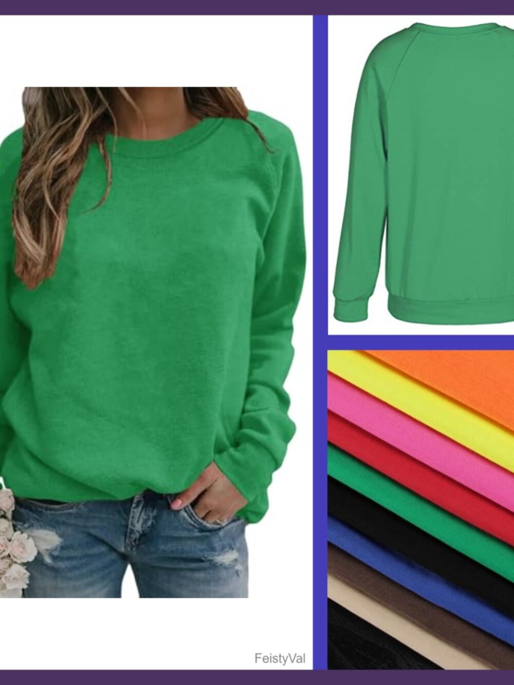 Women's Crewneck Long Raglan Sleeve Sweatshirt Relaxed Fit Pullover Top